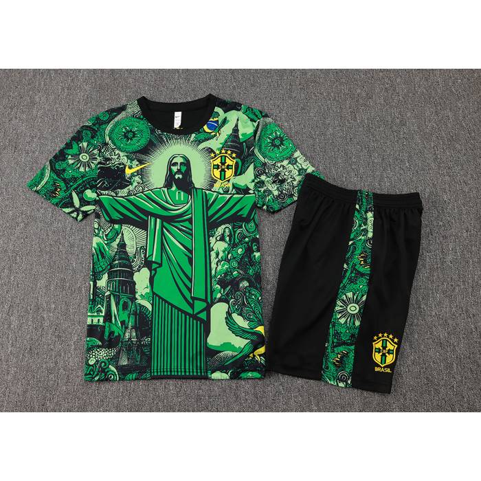 Tuta da Track Brasile Jesus Manica Corta 2024-2025 Verde - Pantaloncini